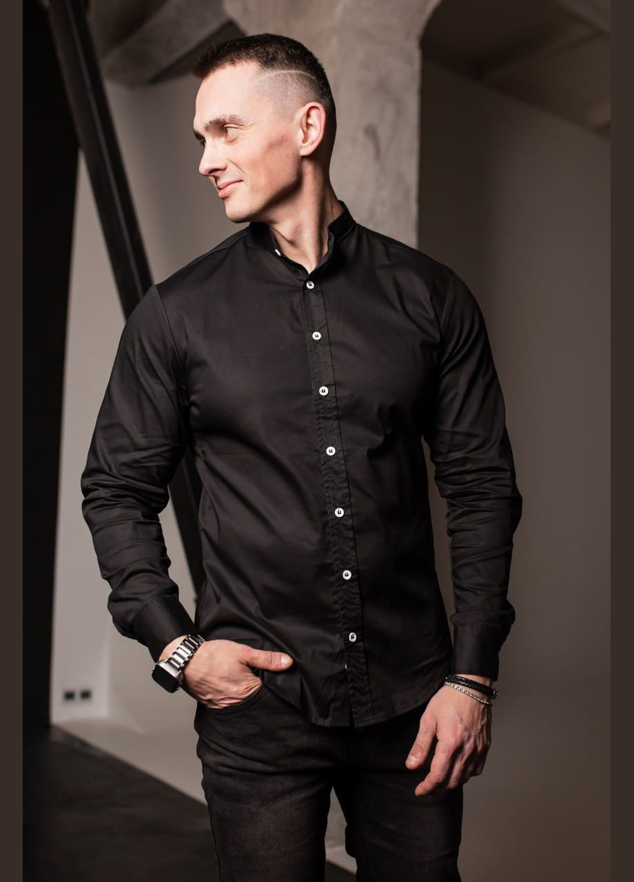 Черная повседневный, вечерний, праздничный, классическая, кэжуал рубашка однотонная Vakko