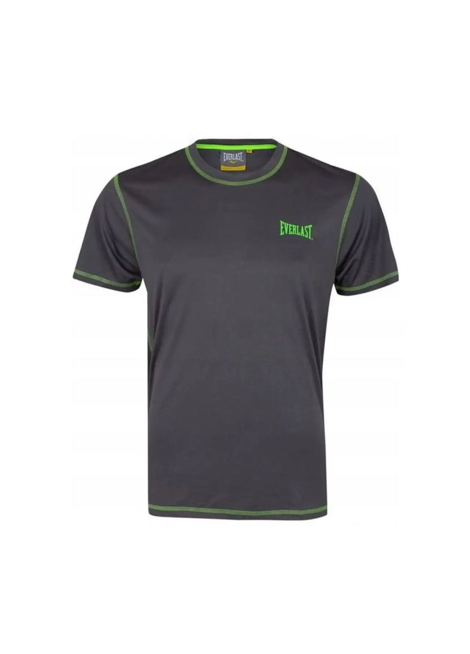 Серая футболка мужская серая с зелёным логотипом с коротким рукавом Everlast