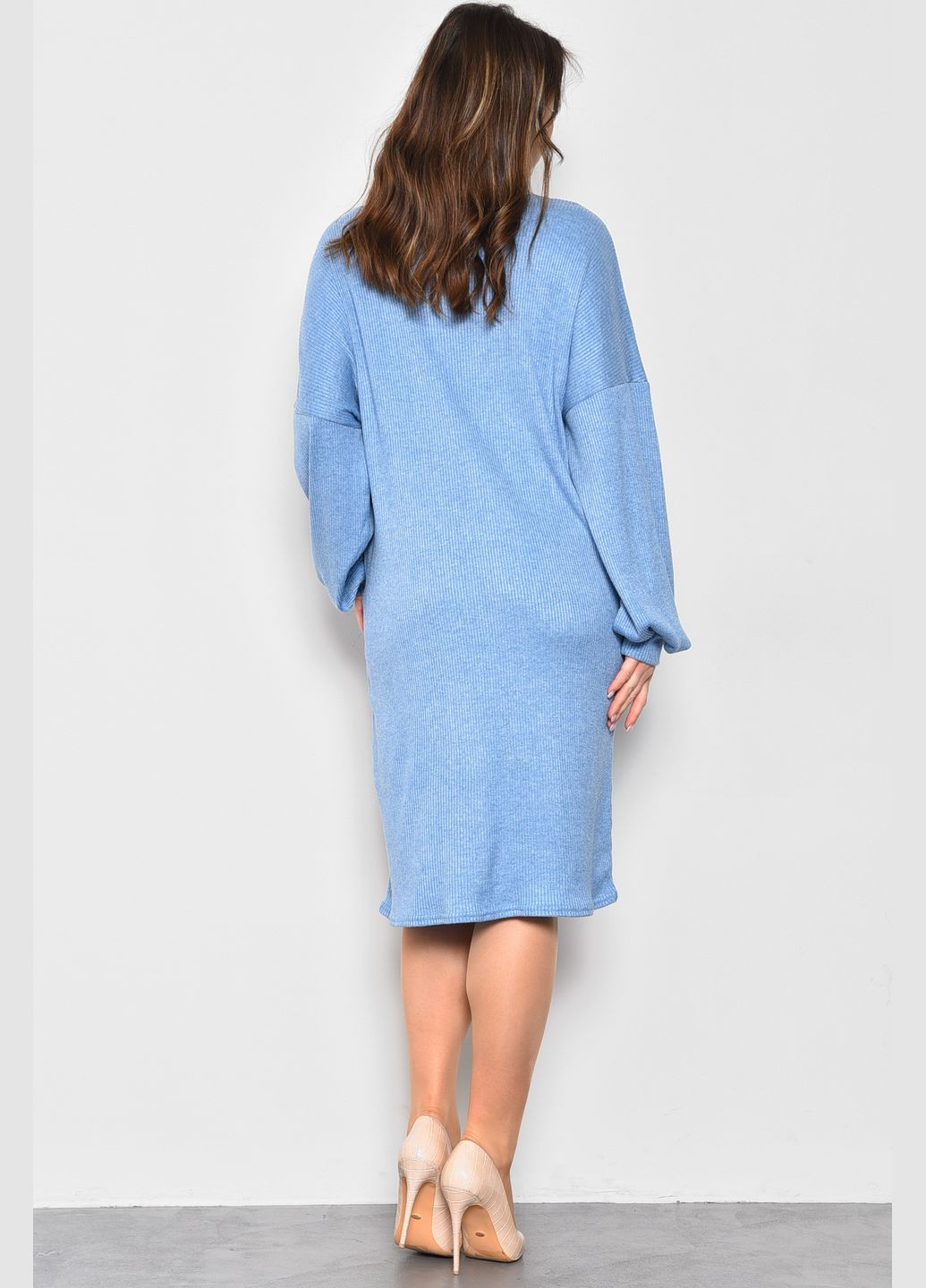 Блакитна повсякденний сукня жіноча напівбатальна трикотажна блакитного кольору оверсайз Let's Shop однотонна