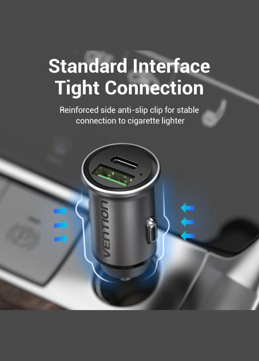 Автомобильное зарядное устройство для TwoPort USB A+C(18/20) Car Charger Gray Mini Style Aluminium Alloy Vention (304253691)