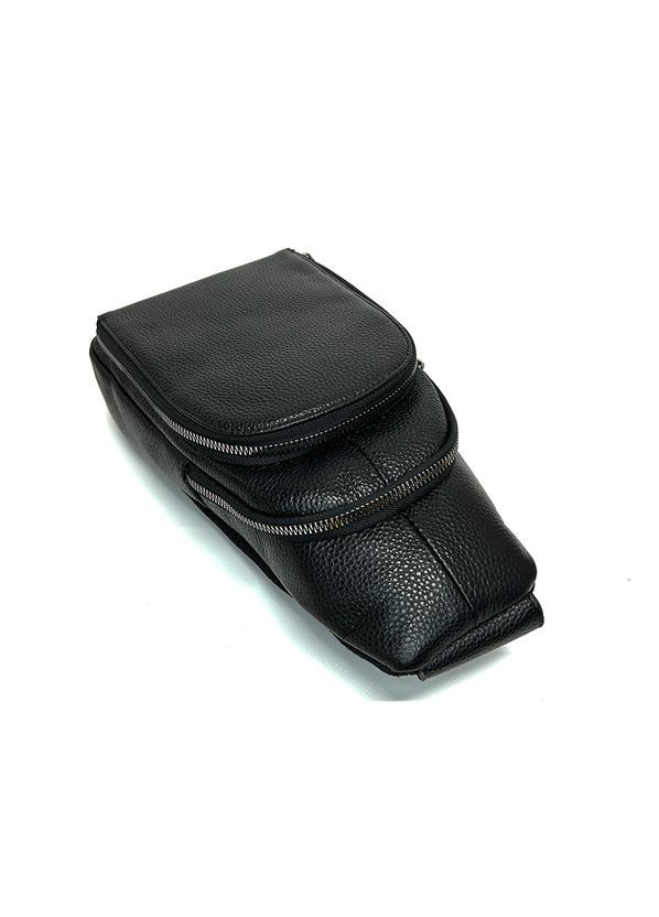 Шкіряна чорна чоловіча нагрудна сумка слінг на одне плече з натуральної шкіри No Brand (292404325)