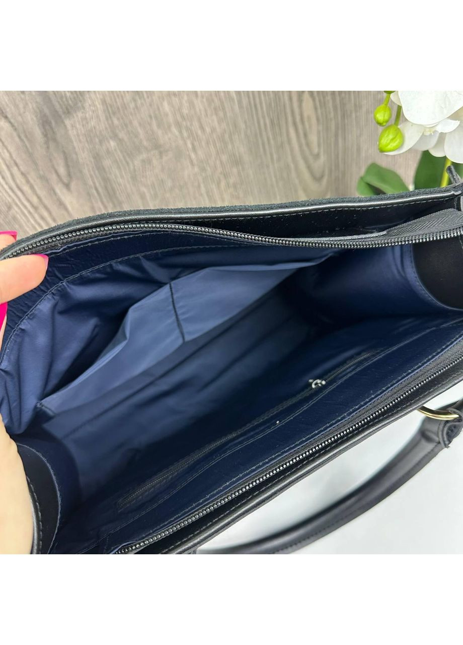 Жіноча чорна сумка з натуральної замші з тисненням рептилія ProDobro (363221052)