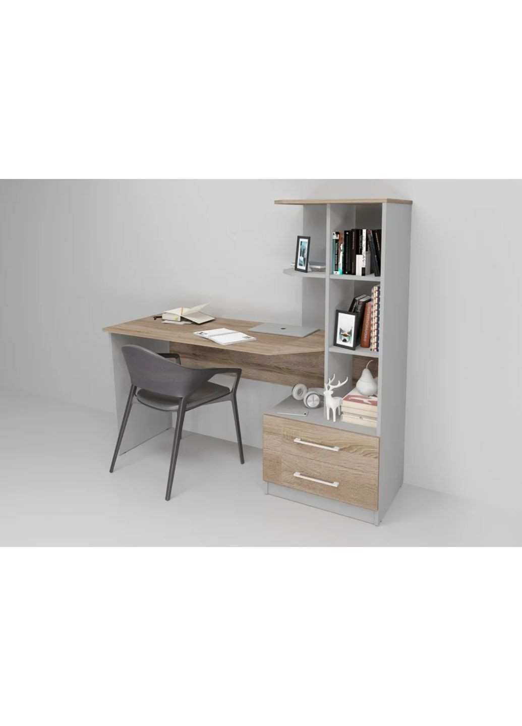 DEXTER R стіл письмовий 1586*1515 сірий уніколор/дуб сонома трюфель Intarsio (365461250)