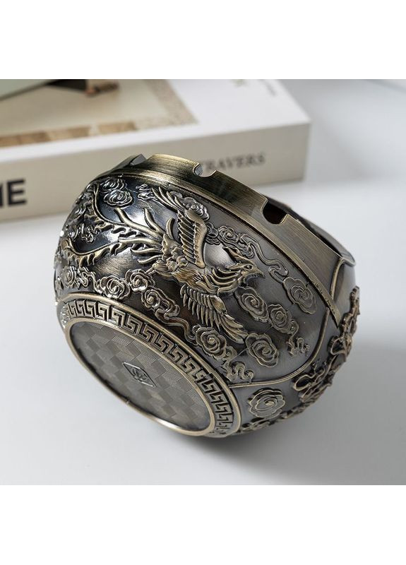 Металева попільничка у формі кулі з зображенням Дракона і Фенікса (Колір латунь) No Brand (307790786)