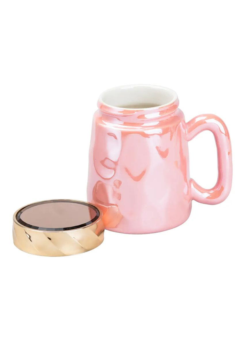 Чашечка керамическая 450 мл в зеркальной глазури с крышкой, розовый TS Kitchen (323160086)