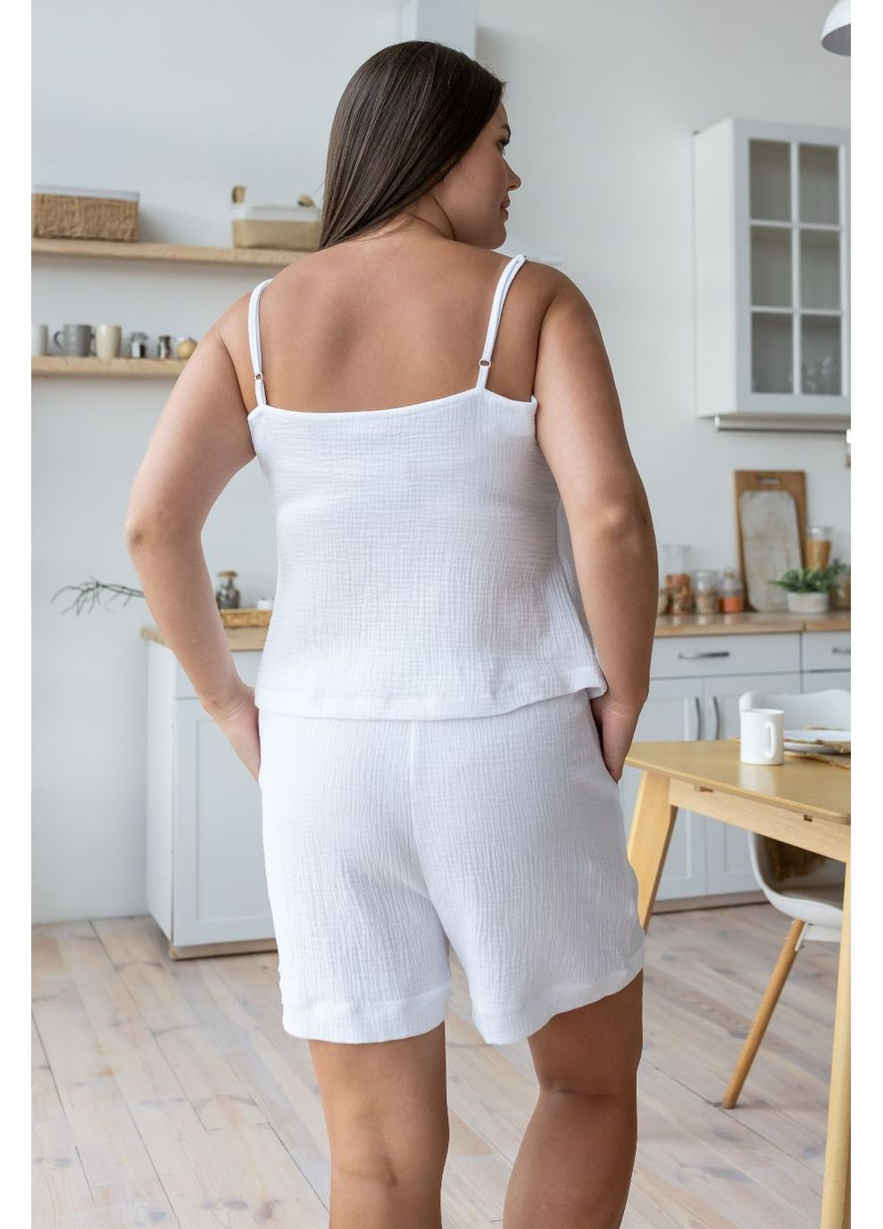 Бежева всесезон легка піжама з натуральної бавовни пб1808 білий MiaNaGreen