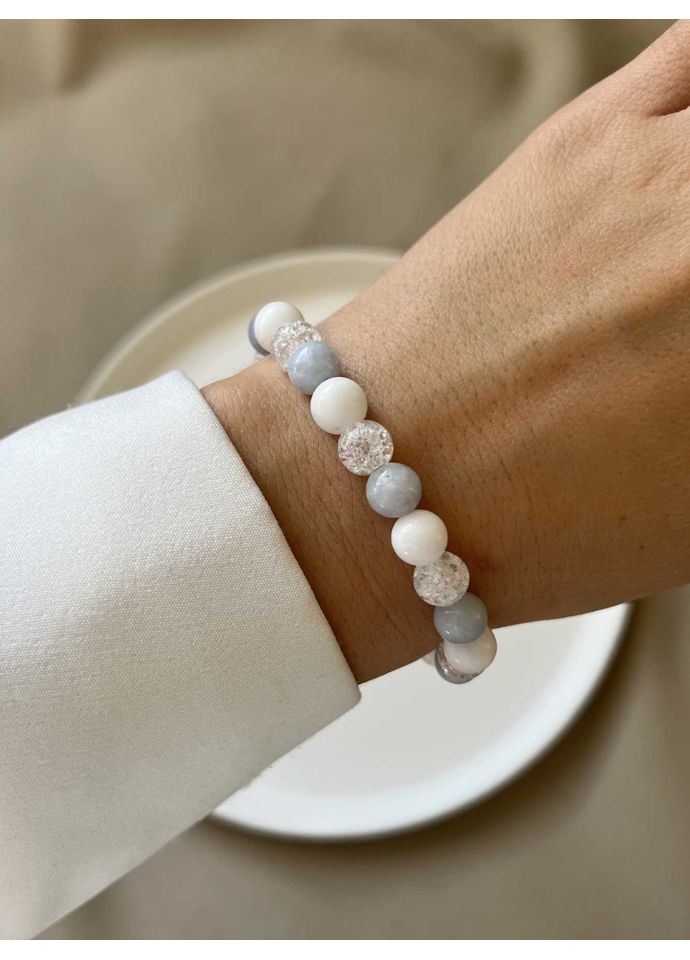 Браслет із натурального каміння аквамарину, кришталю, нефриту 4849 LeBijou (367580004)