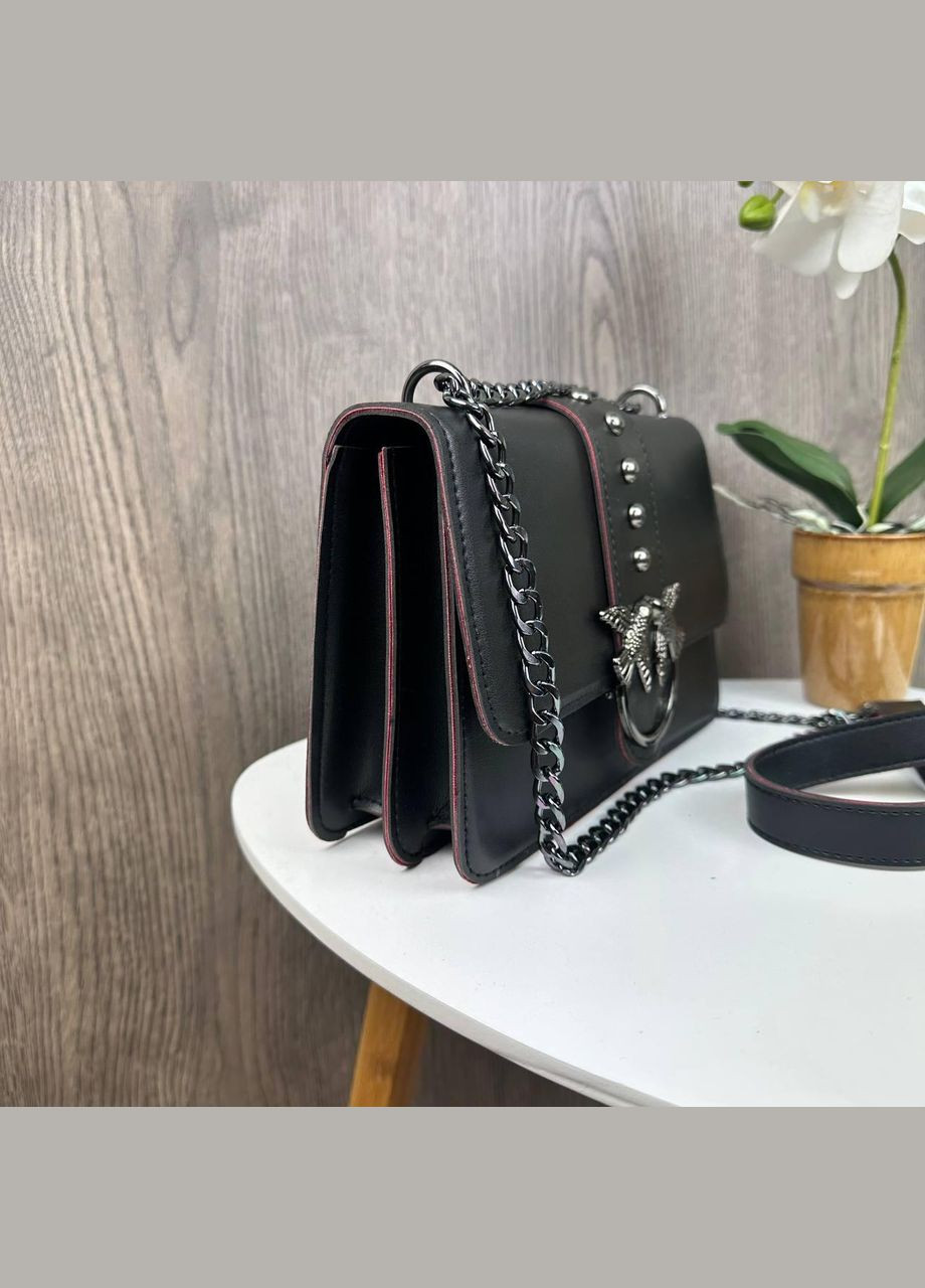 Жіноча сумочка-клатч-стило Pinko чорна з червоними вставками, маленька сумка Пінко з пташками No Brand (334729519)