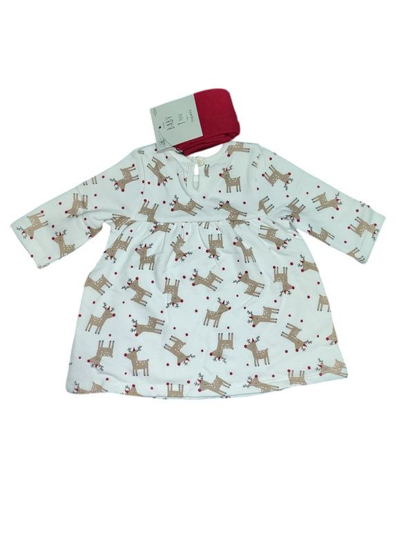 Біла комплект: тепла новорічна сукня з колготками на вік від 0 до 3 місяців (5.5 кг), George (338379337)