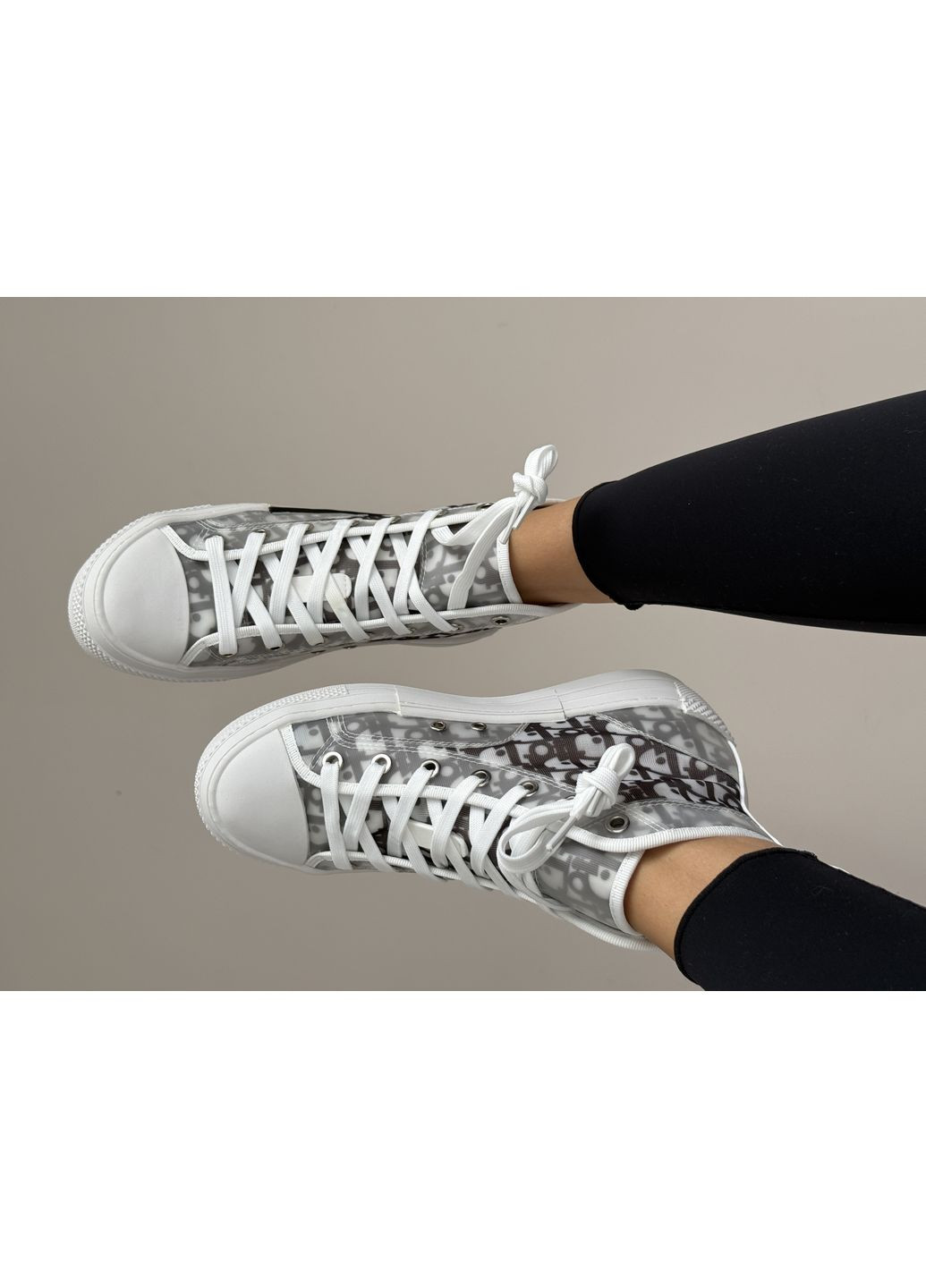 Кроссовки женские Dior B23 High Top Sneakers Grey White | Диор В23 белые No Brand белые демисезоны (366742229)