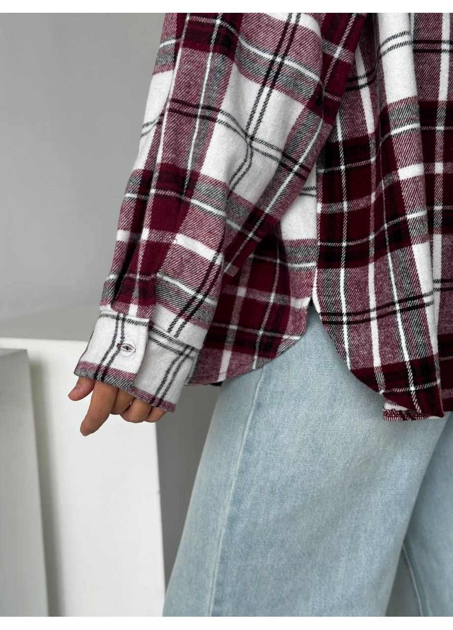 Бордовая повседневный, кэжуал рубашка в клетку No Brand с длинным рукавом