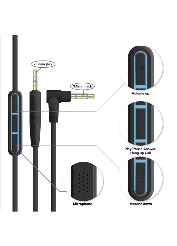 Кабель шнур провід прямий з мікрофоном для навушників QuietComfort QC25 QC35 OE2 SoundLink black чорний Bose (368561415)