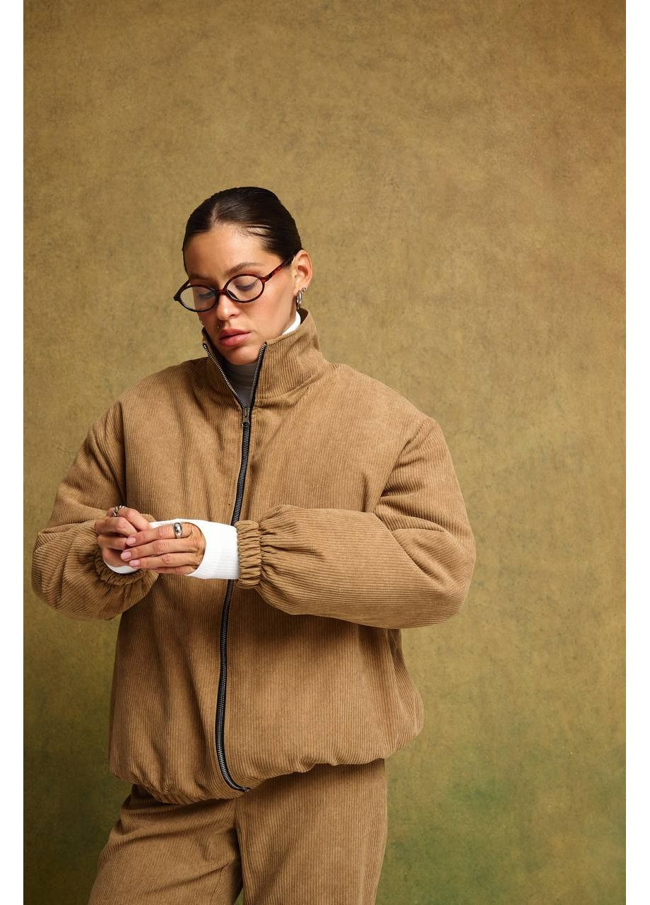 Бомбер жіночий вельветовий з еко пухом — чорний, бежевий (універсальний розмір) GD/GL Модний простір на блискавці (366883363)