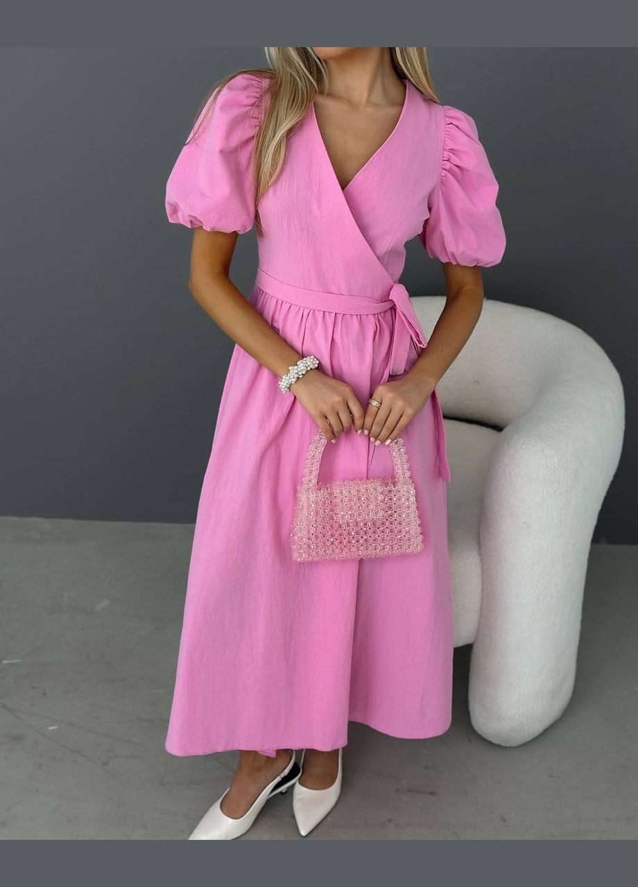Розовое повседневный женское платье на запах на запах Україна однотонное