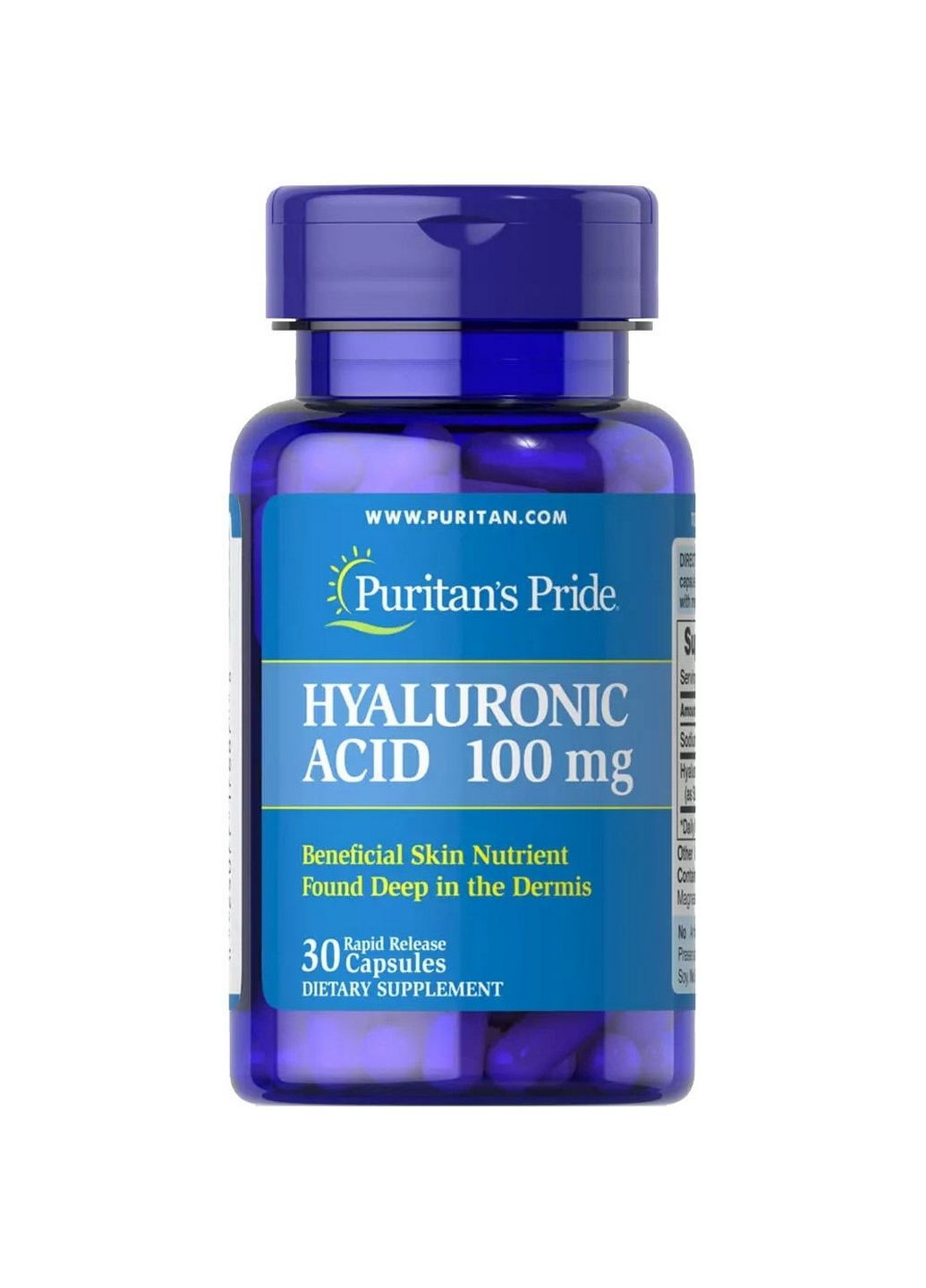 Препарат для суглобів та зв'язок Hyaluronic Acid 100 mg, 30 капсул Puritans Pride (293481826)