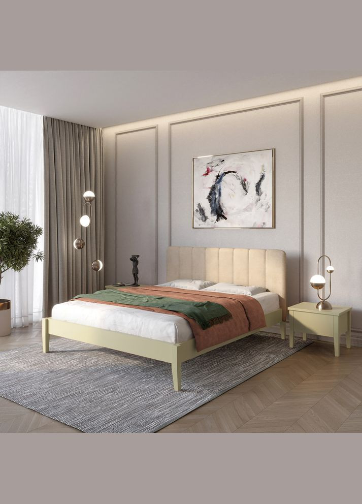 Двоспальне дерев'яне ліжко Лондон ДК (RAL1020)//Аляска 23 (Бежевий) Б1 140х200 см (MBG-6820) Mebigrand (368281807)