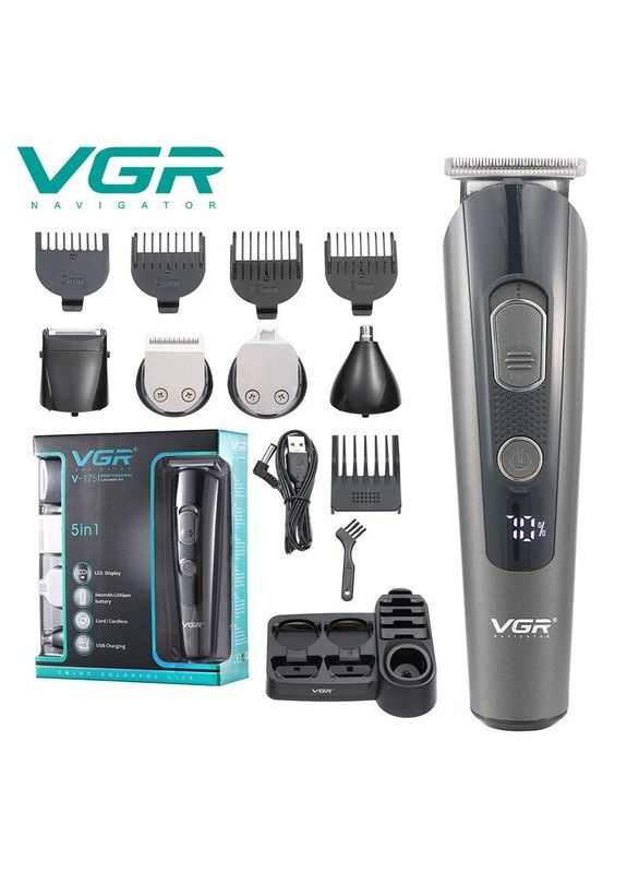 Машинка тример універсальний для стриження волосся 5 в 1 V175 Pro Чорна + Гребінець VGR (306716847)