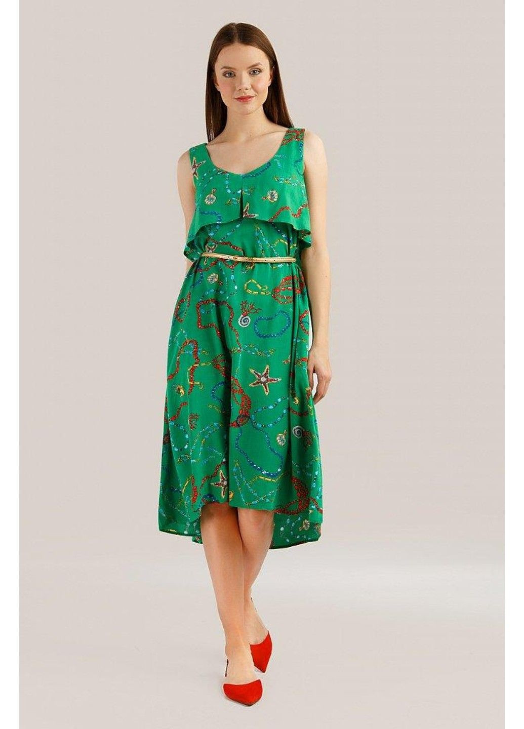 Зелена кежуал сукня s19-14033-500 а-силует Finn Flare з малюнком
