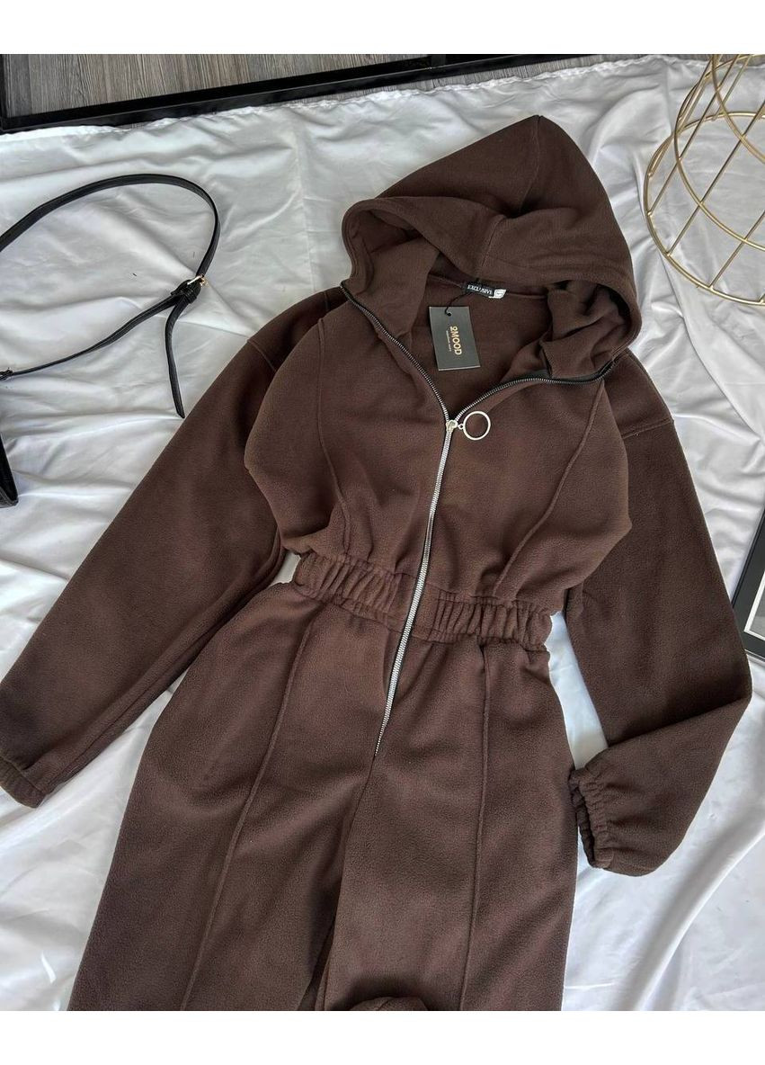 Комбинезон женский с капюшоном. Україна комбинезон-брюки однотонный коричневый кэжуал флис