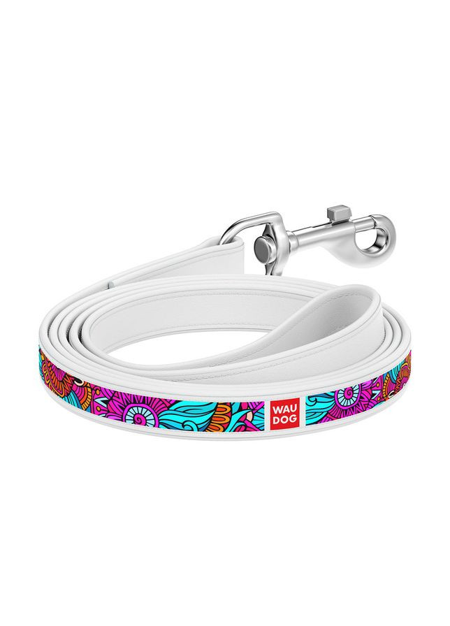 Повідець WAUDOG Design білий шкіряний 25мм 122см для собак з малюнком літній стильний повідець ProDobro (373221386)
