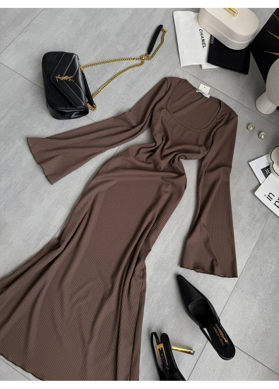 Коричневое женское платье рубчик мустанг No Brand