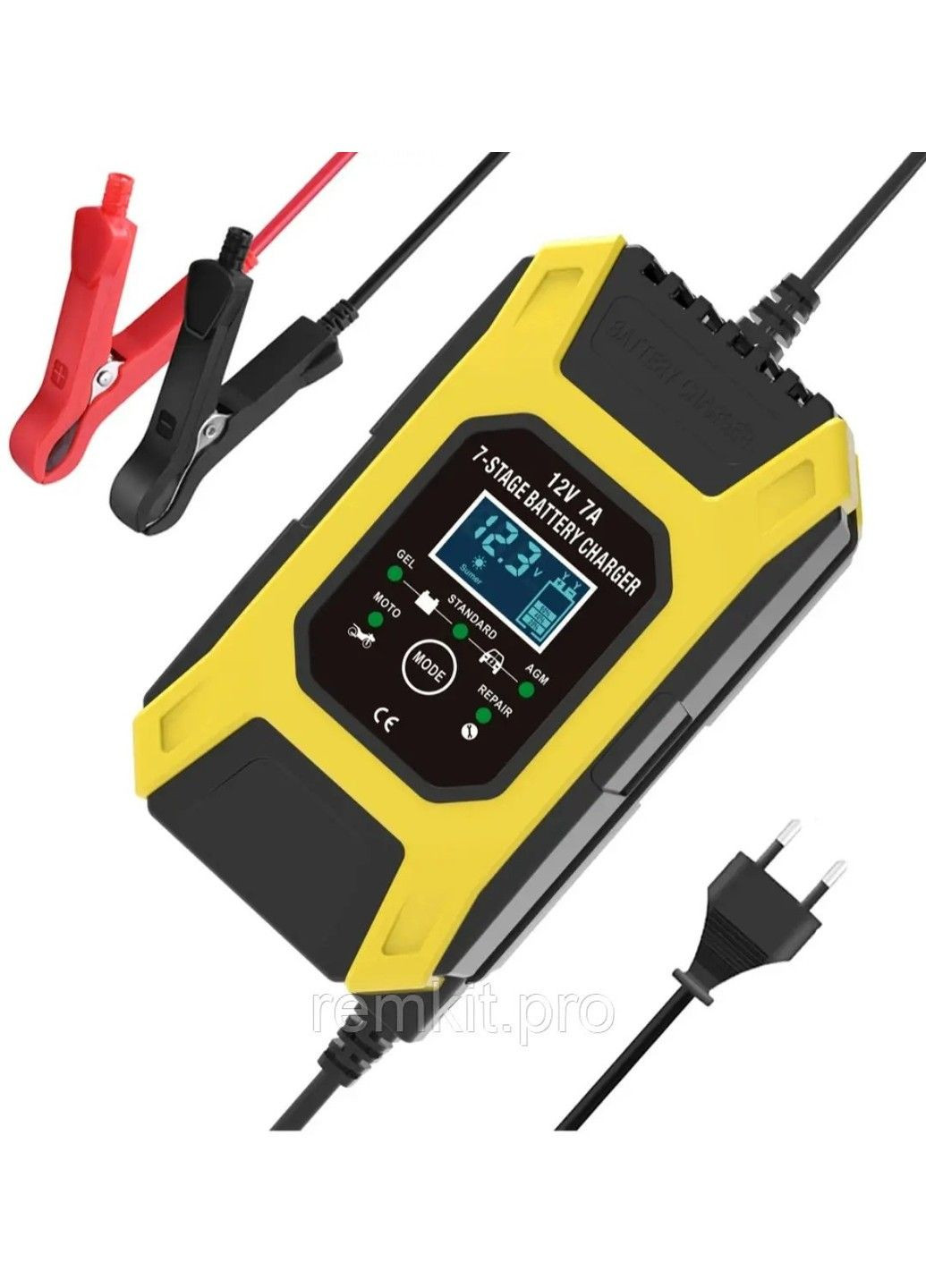 Зарядний пристрій для автомобільного акумулятора Foxsur 12V 7A (Червоний) No Brand (332634709)