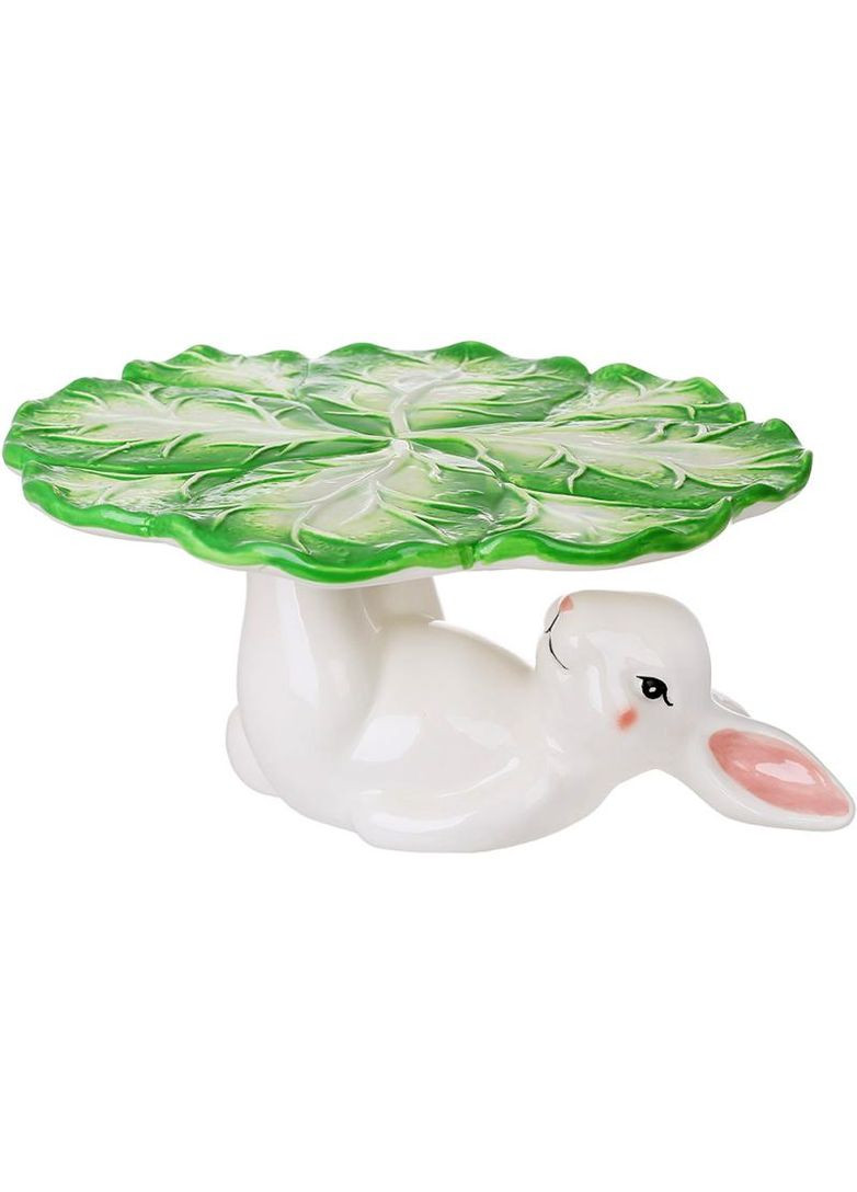 Подставка для торта/кулича "Милый Кролик" фарфоровая Ø23см, белый с зеленым Bona (372173105)