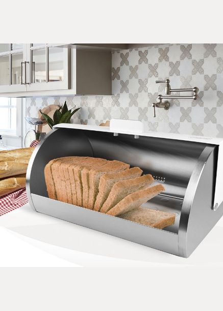 Хлебница для кухни MR-1676-White из нержавеющей стали Емкость для хранения хлеба Maestro (332196544)