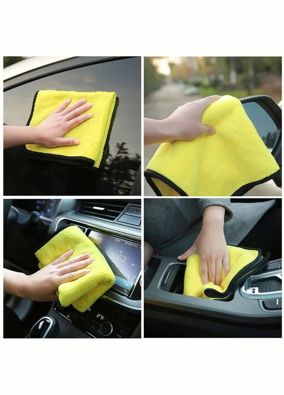 Двухстороннее микрофибровое полотенце Yellow + Gray 30*40 см для сушки кузова авто 30 шт. Lesko (352013249)