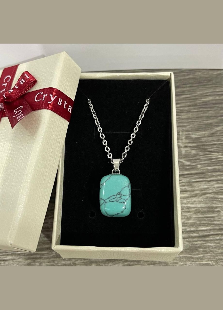 Кулон-талисман с натуральным камнем Бирюза в форме "мини блок" на цепочке в подарочной коробочке Овен (331291829)