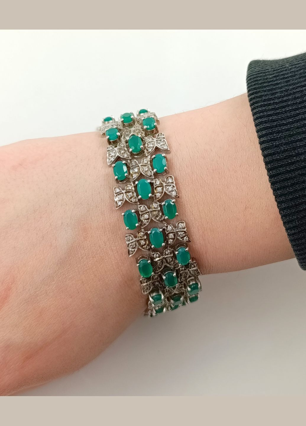 Браслет серебряный с зеленым агатом "Бабочки" В-214 Shatlen Браслет (342116257)