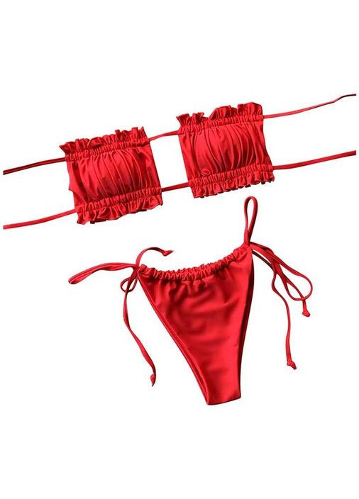 Червоний літній купальник шторки на зав'язках розмір s-m червоного кольору. фектний купальник жіночий роздільний із паролоном China