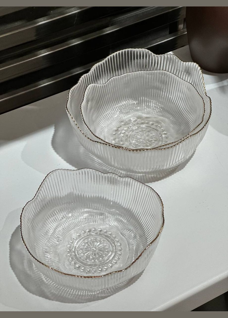 Салатник із прозорого скла Fleur із золотим обідком D20*9см No Brand (297003218)
