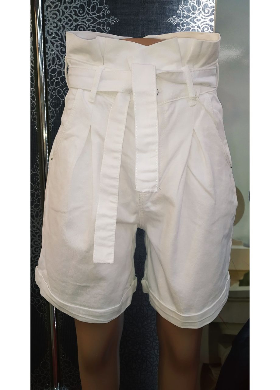 Шорти жіночі джинсові бермуди до колін з поясом без стрейчу 28 білі No Brand (363053922)