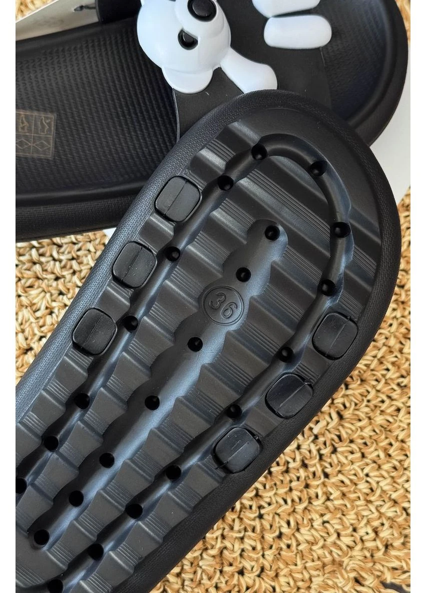 Черные шлепанцы женские с аппликацей,, 243r5028-41 Ager