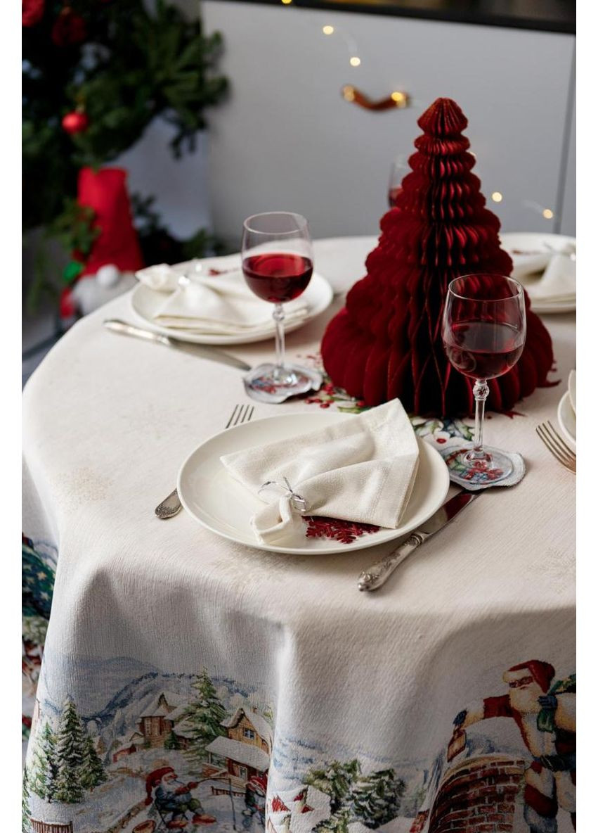 Скатерть гобеленовая с велюром Снежная зима Dx136 см Прованс (366969998)
