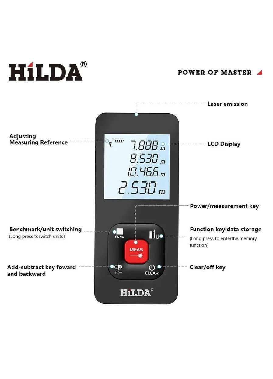 Лазерний далекомір LDM E50 CJ390 50 м, лазерна рулетка на акумуляторі Hilda (354224317)