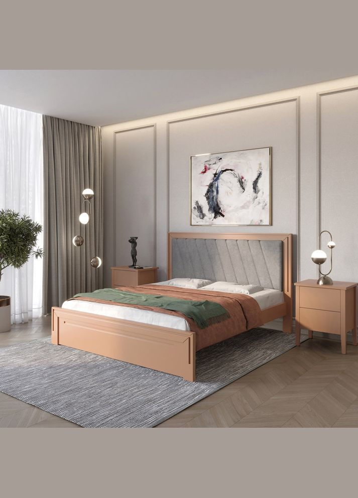 Двоспальне дерев'яне ліжко Торонто Т6 (RAL8025)/Аляска 93 (сірий) 140х200 см (MBG-9741) Mebigrand (366086892)