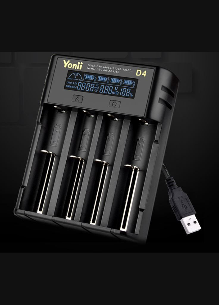 Зарядное устройство для аккумуляторов D4 LCD 18650 21700 26650 Литий AA AAA Nimh Черный (М5120160) Yonii (302804193)