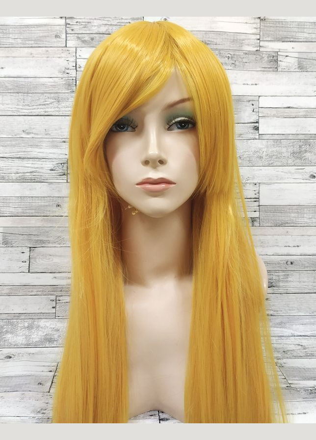 Перука жовтий довгий прямий із довгою челкою жіночий для жінок 80 см зі штучного волосся No Brand 5178 (321115294)