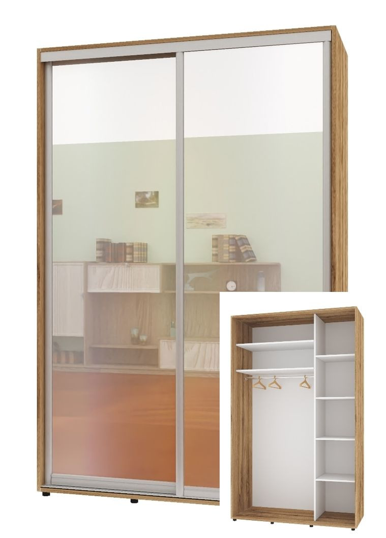 Шафа-купе дводверна 140*60*210 см Дуб золотий 2 двері Дзеркало Стандарт Комфорт Меблі (360435903)