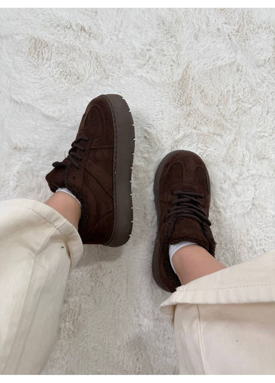 Кроссовки с мехом и экозамшей внутри No Brand коричневые (362914319)
