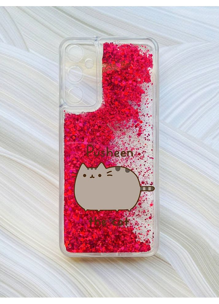 Чохол з плаваючими рожевими блискітками на Samsung Galaxy A15 (A155) Пушин котик (принт 412) Creative (356122057)