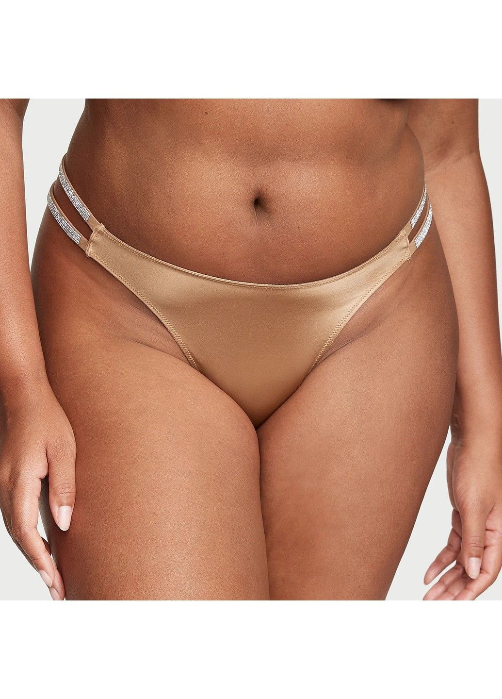 Стринги люксовые со стразами бежевые Double Shine Strap Smooth Thong Panty L Victoria's Secret (316519354)