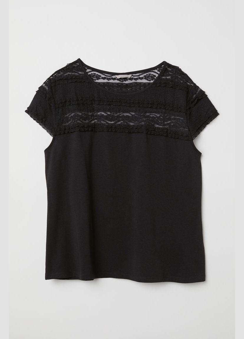 Черная летняя футболка с кружевом H&M