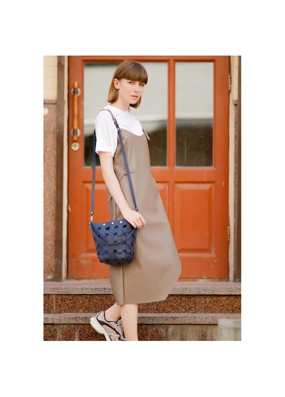 Кожаная плетеная сумка женская через плечо Пазл M синяя Crazy horse BlankNote (302008821)