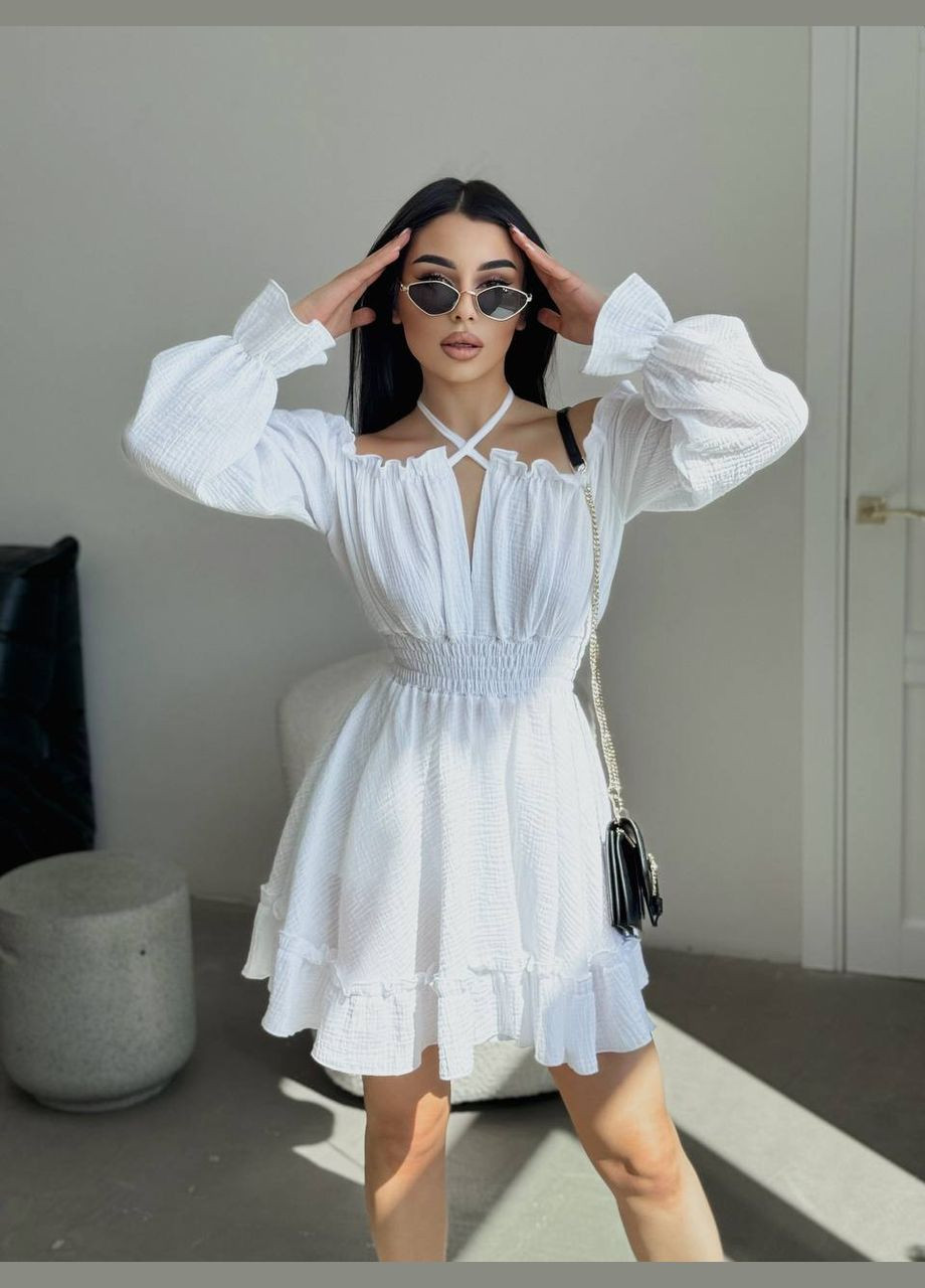 Білий сукня романтична муслін туреччина,на завʼязках грудь No Brand