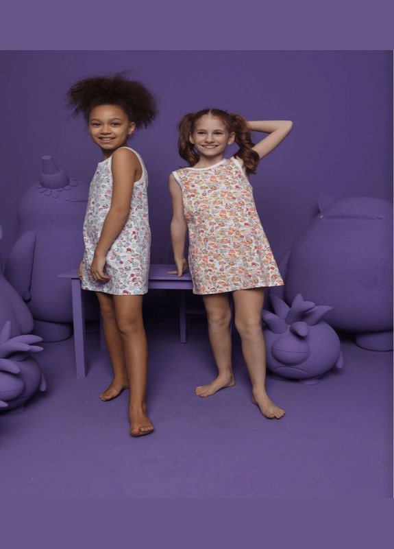 Комбинированная зимняя детская ночная рубашка на широких бретелях с рисунком Donella