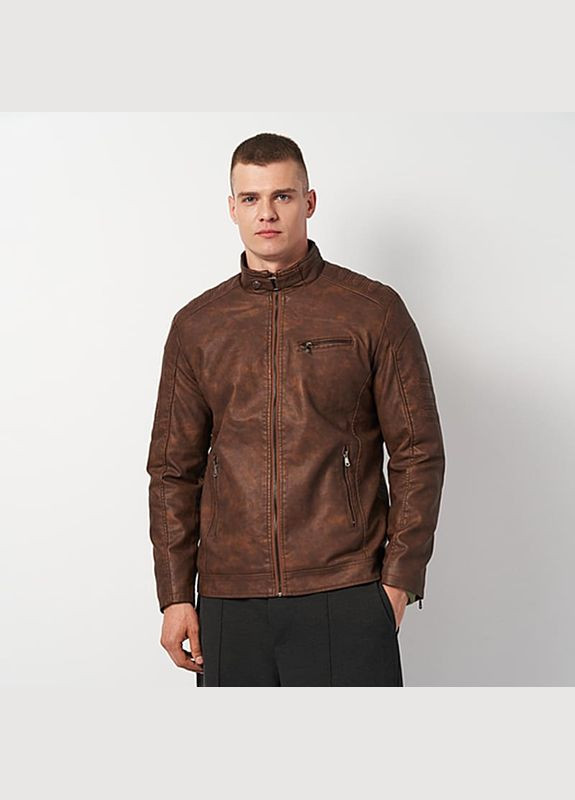 Коричнева демісезонна чоловіча куртка зі штучної шкіри a-sona k1793br Ricco Grande