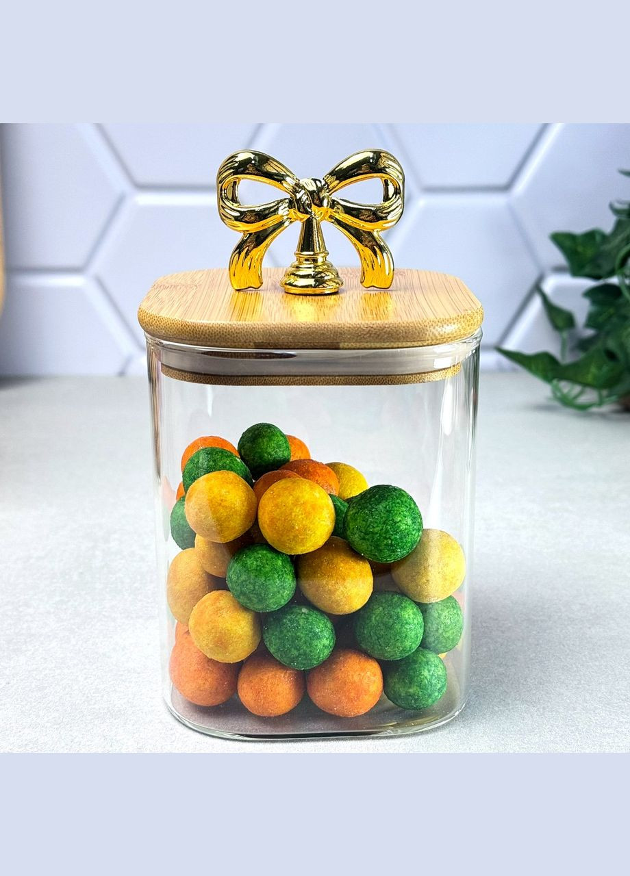 Банка стеклянная квадратная для сыпучих 900 мл Rosett с бамбуковой крышкой No Brand (334011004)